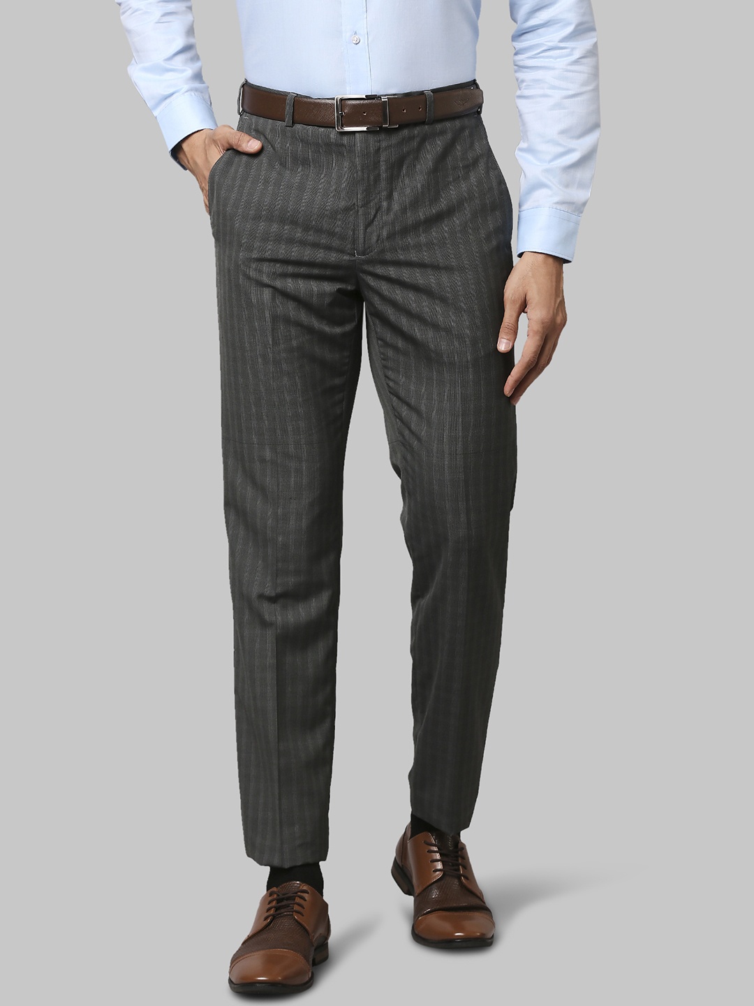 

Raymond Men Checked Mid-Rise Formal Trousers, Grey