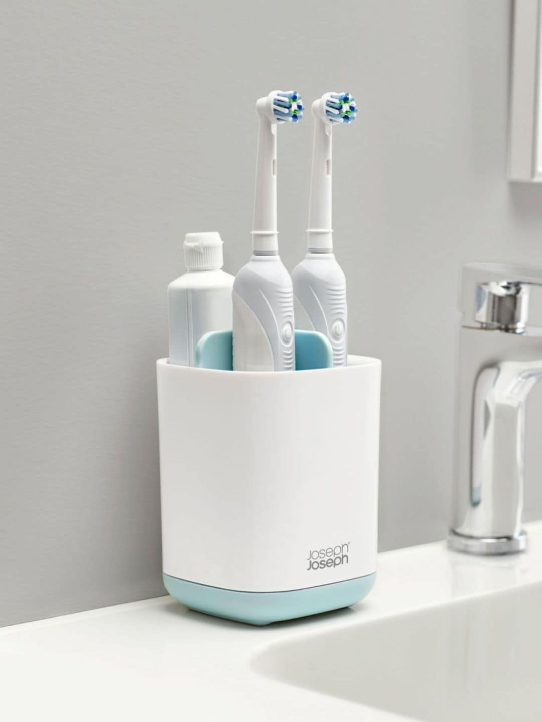 

Joseph Joseph Blue & White Solid EasyStore Toothbrush Caddy