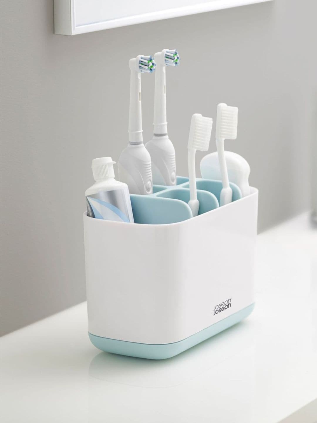 

Joseph Joseph Blue & White Solid EasyStore Large Toothbrush Caddy