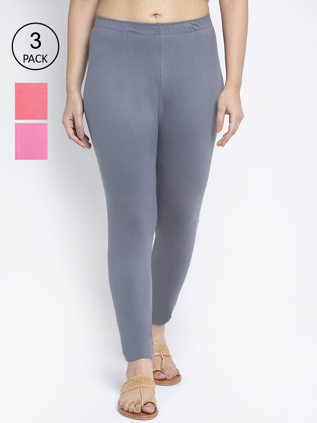 

Jinfo Women Pack Of 3 Grey Solid Ankle-Length Leggings