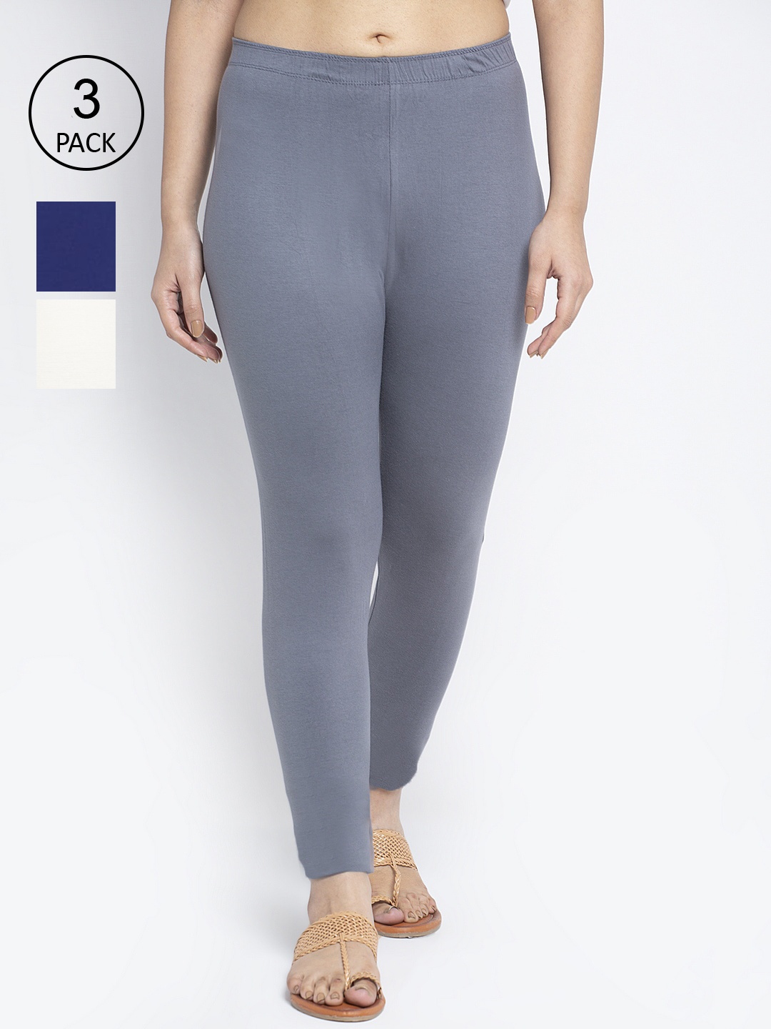 

Jinfo Women Pack Of 3 Solid Ankle-Length Leggings, Grey