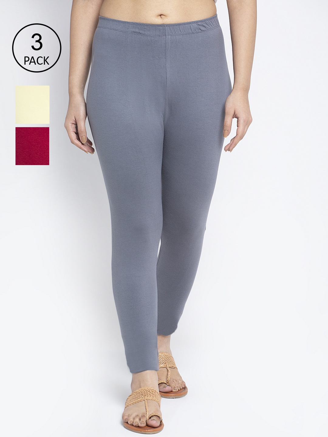 

Jinfo Women Pack of 3 Solid Ankle-Length Leggings, Grey