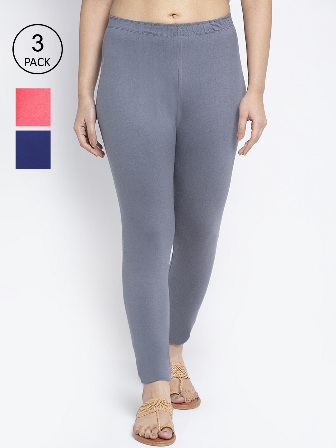 

Jinfo Women Pack Of 3 Solid Ankle-Length Leggings, Grey