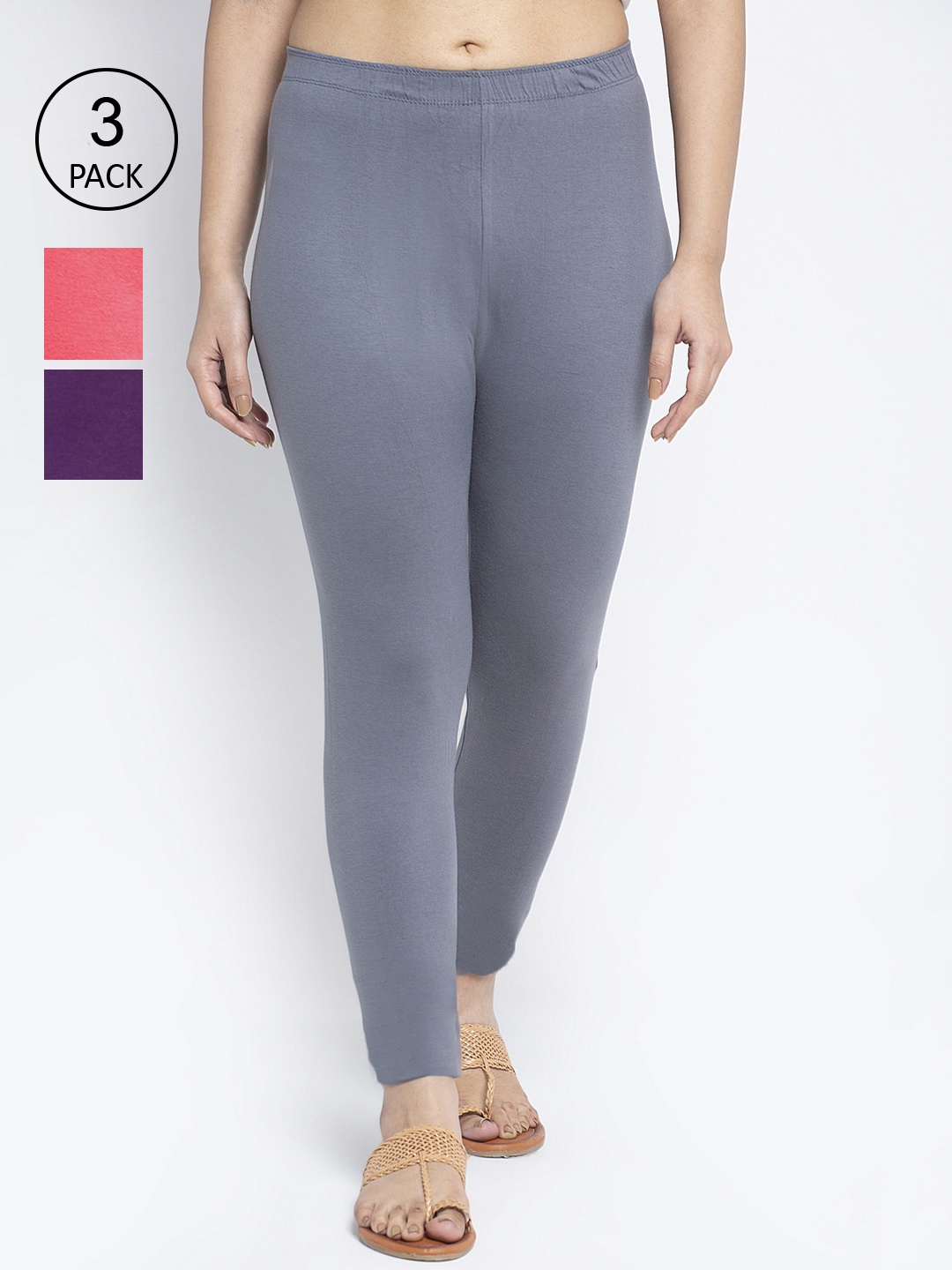 

Jinfo Women Pack Of 3 Solid Ankle-Length Leggings, Grey