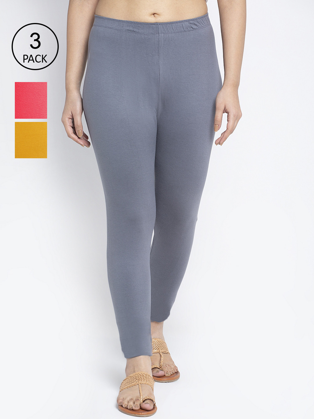 

Jinfo Women Pack Of 3 Ankle-Length Leggings, Grey