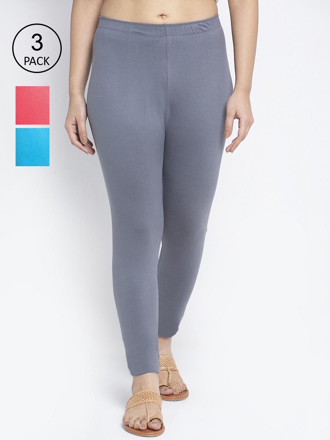 

Jinfo Women Pack Of 3 Solid Ankle-Length Leggings, Grey