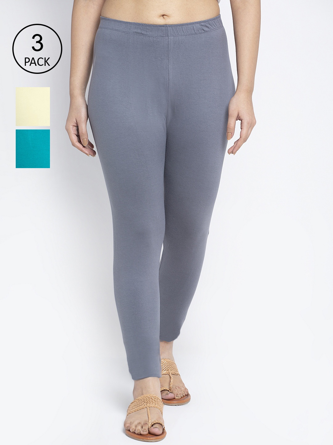 

Jinfo Women Pack Of 3 Solid Ankle-Length Leggings, Grey