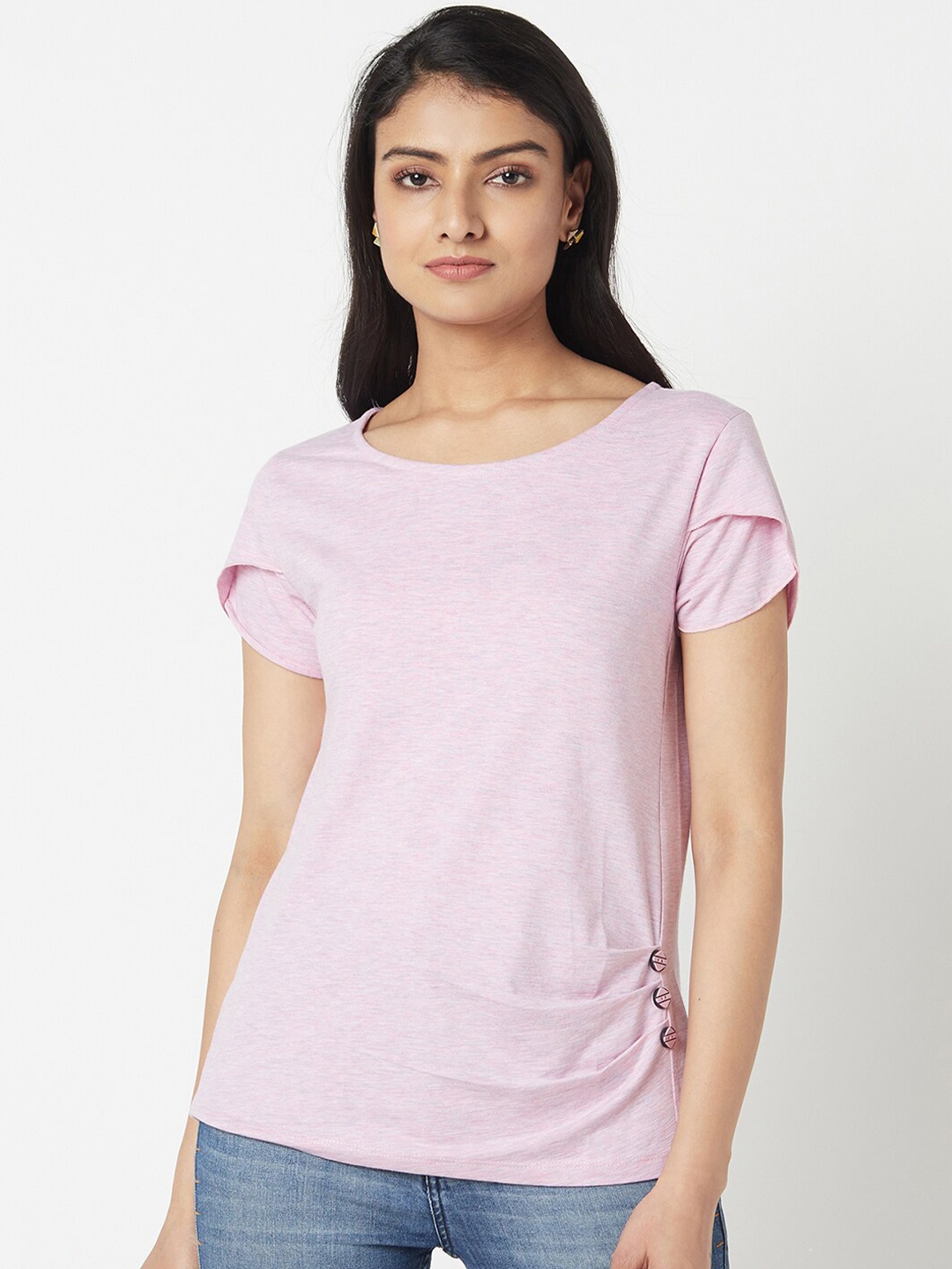 

Miss Grace Women Pink Solid Round Neck Top