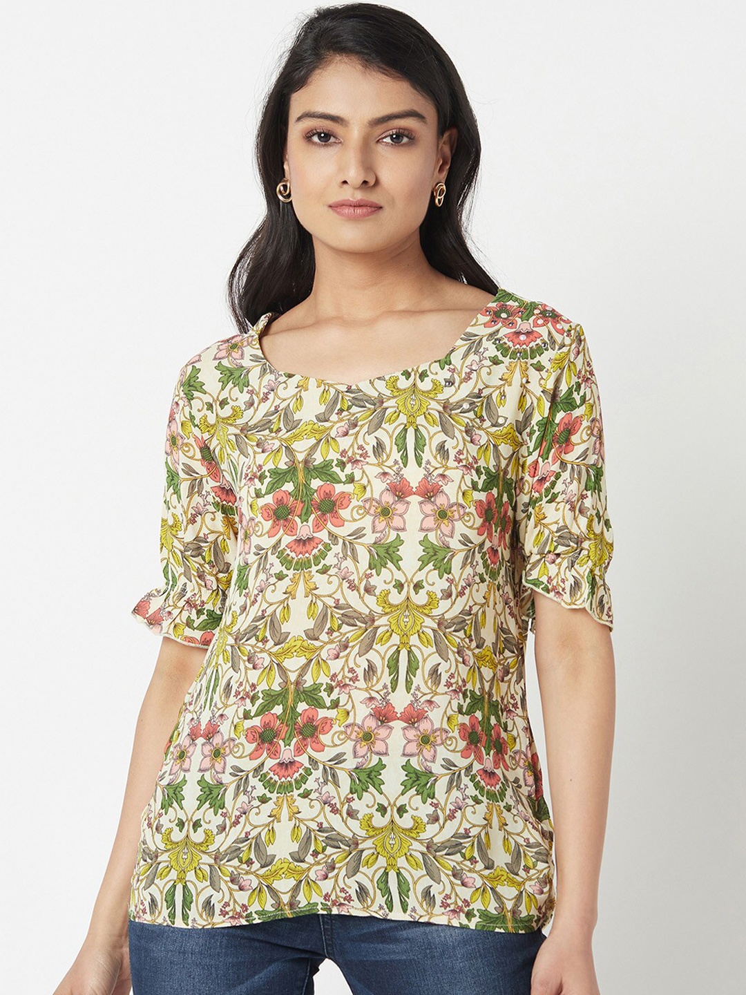 

Miss Grace Beige Floral Print Top