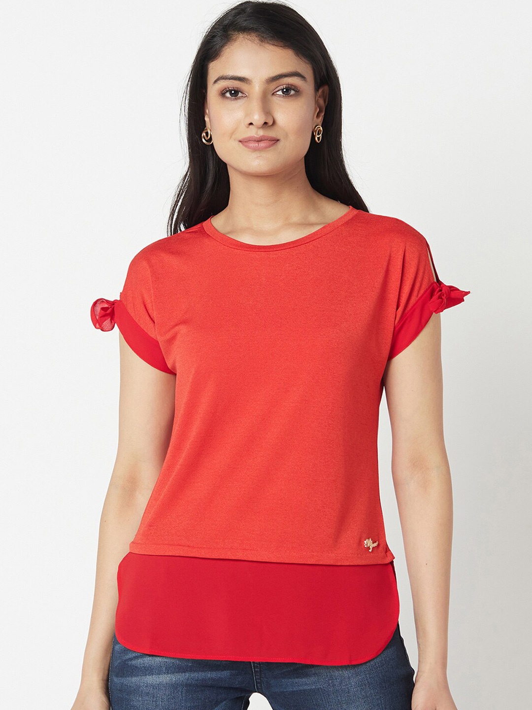 

Miss Grace Red Extended Sleeves Layered Longline Top