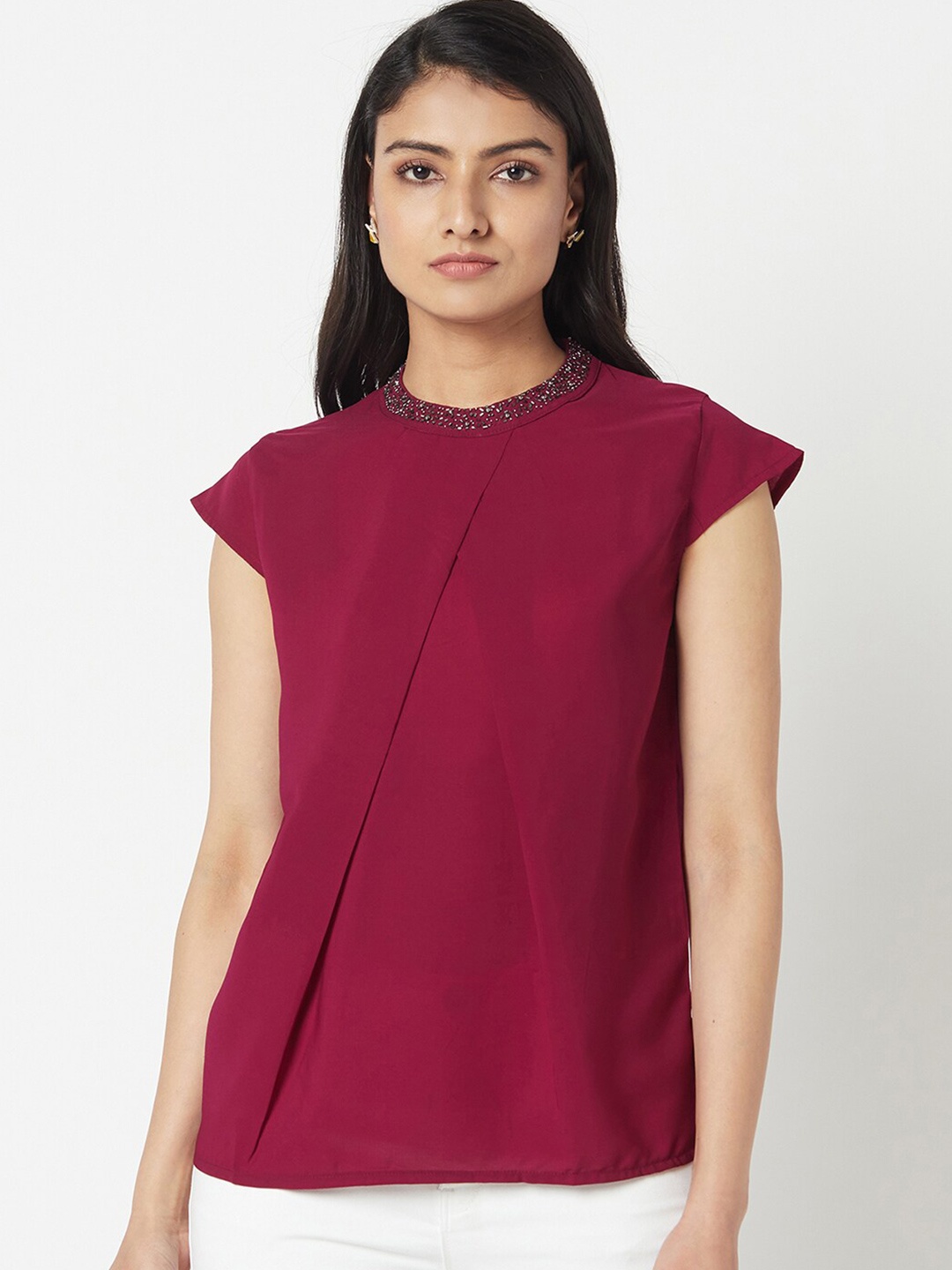 

Miss Grace Women Fuchsia Jewel Neck Top