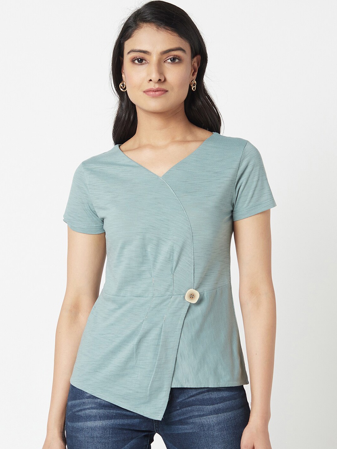 

Miss Grace Green Solid Wrap Top