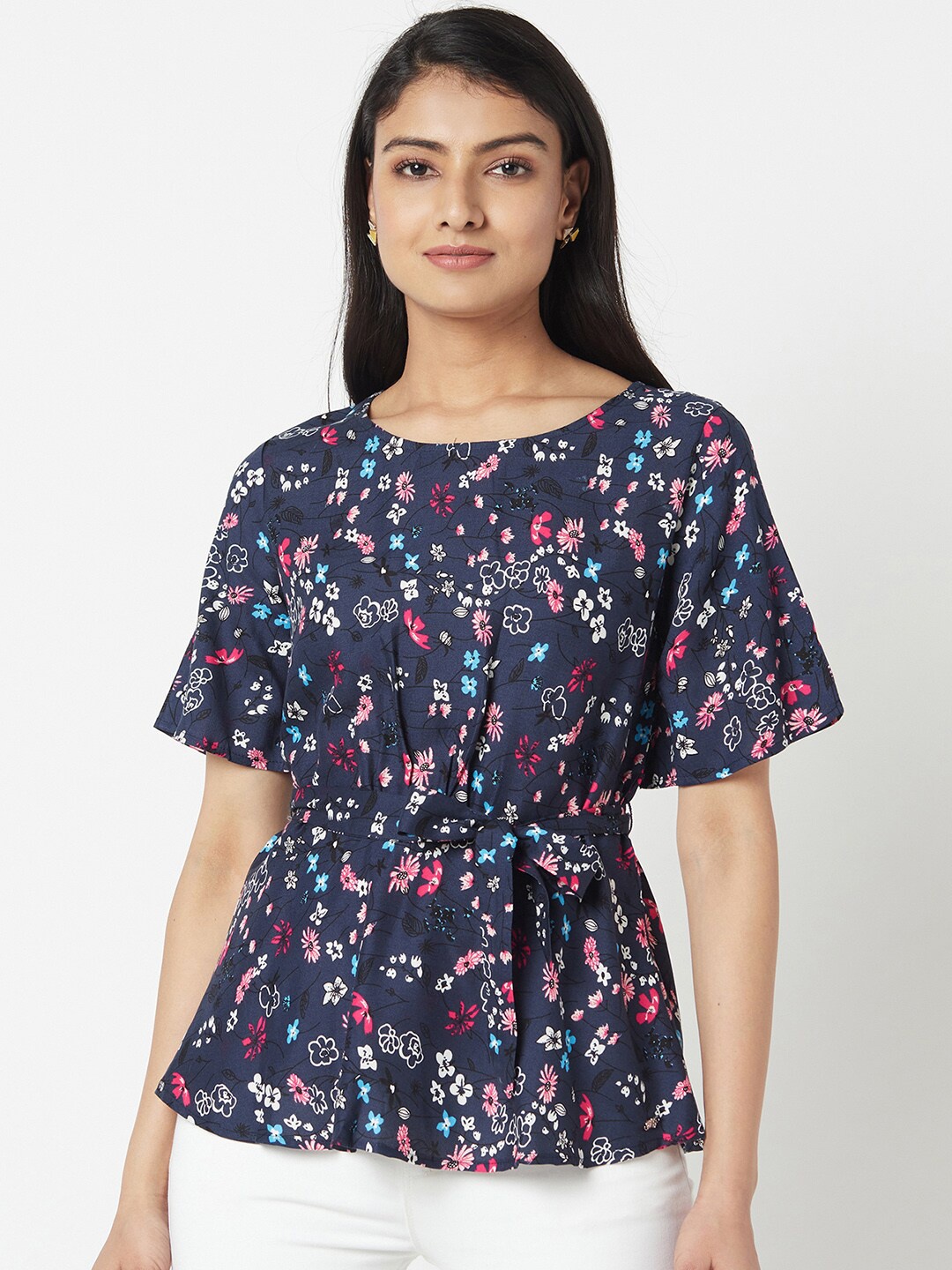 

Miss Grace Navy Blue Floral Printed Top