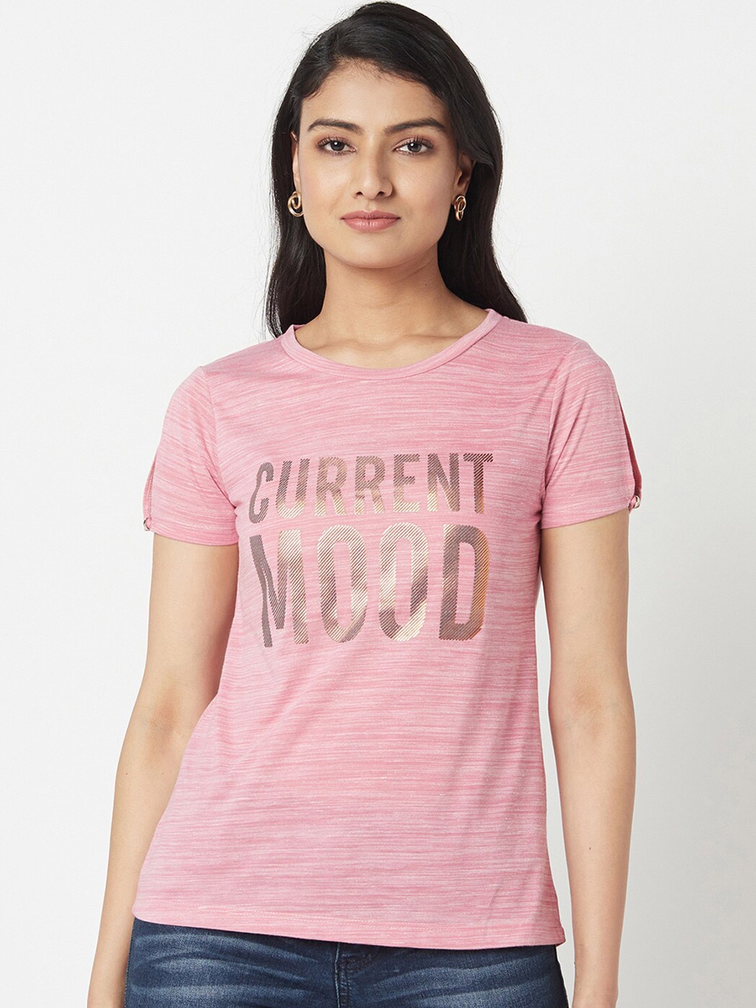 

Miss Grace Pink Solid Typography Printed Top