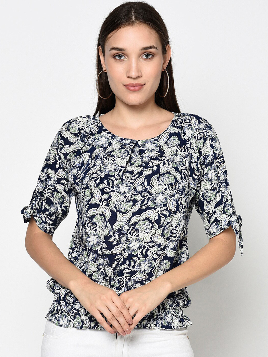 

Miss Grace Navy Blue Floral Print Top