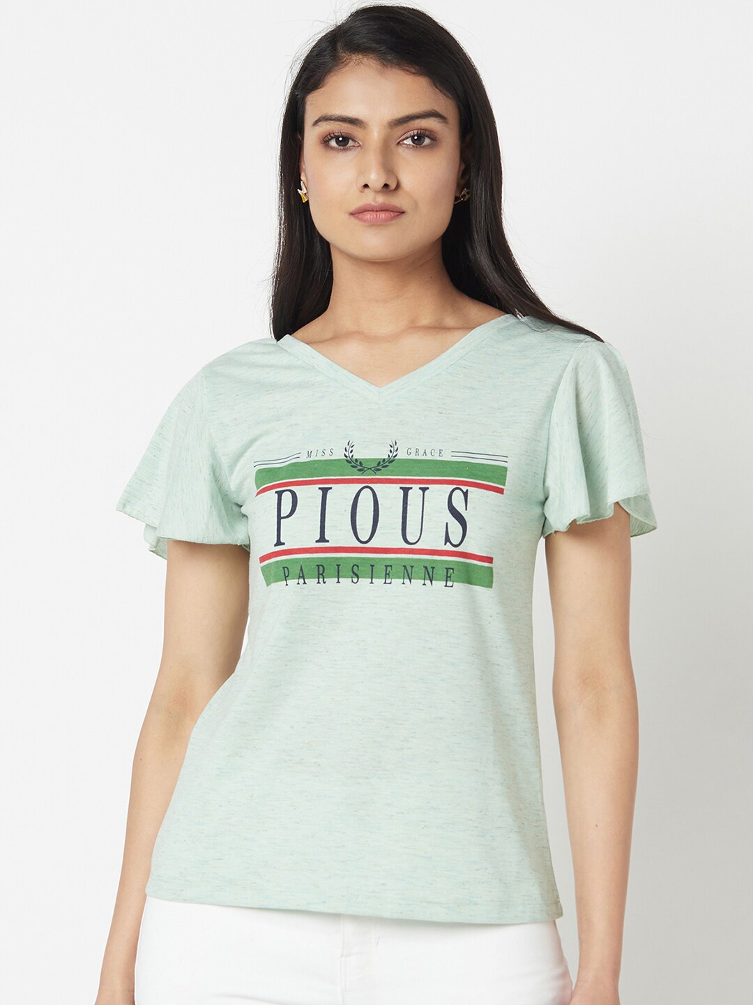 

Miss Grace Green Print Top