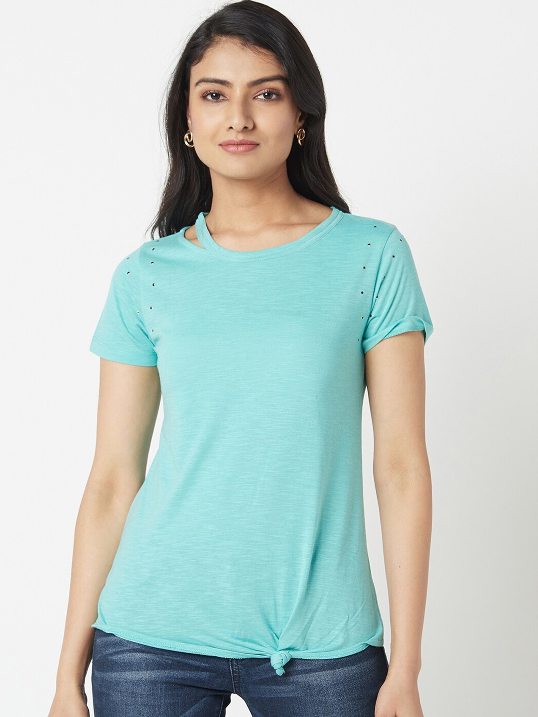 

Miss Grace Green Solid Round Neck Top