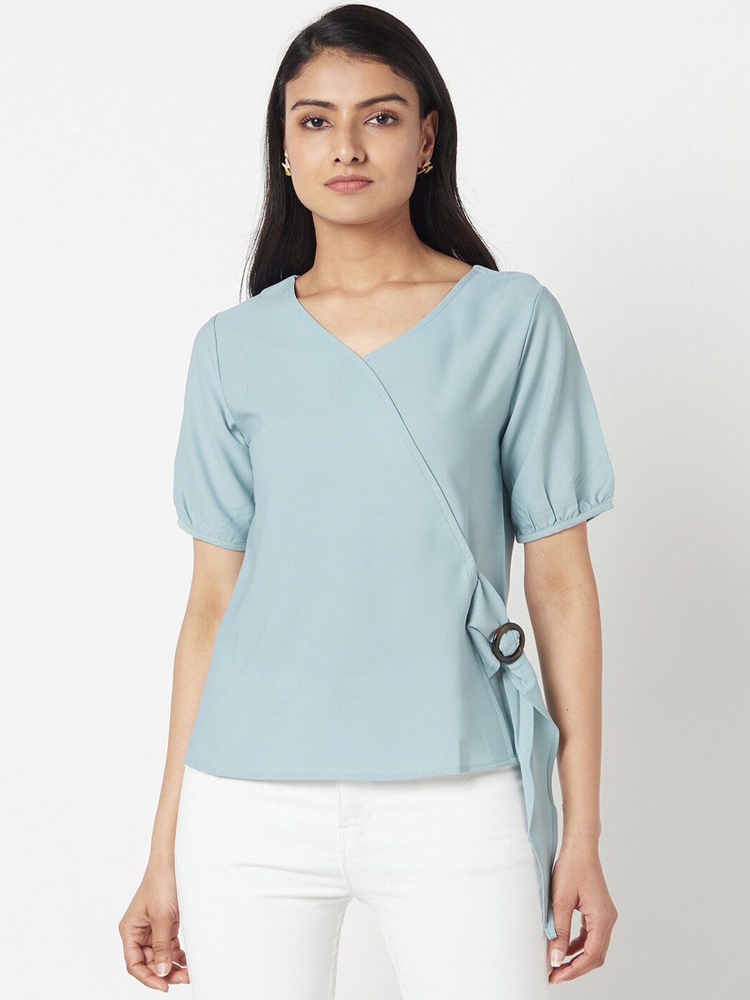

Miss Grace Women Navy Blue Wrap Top