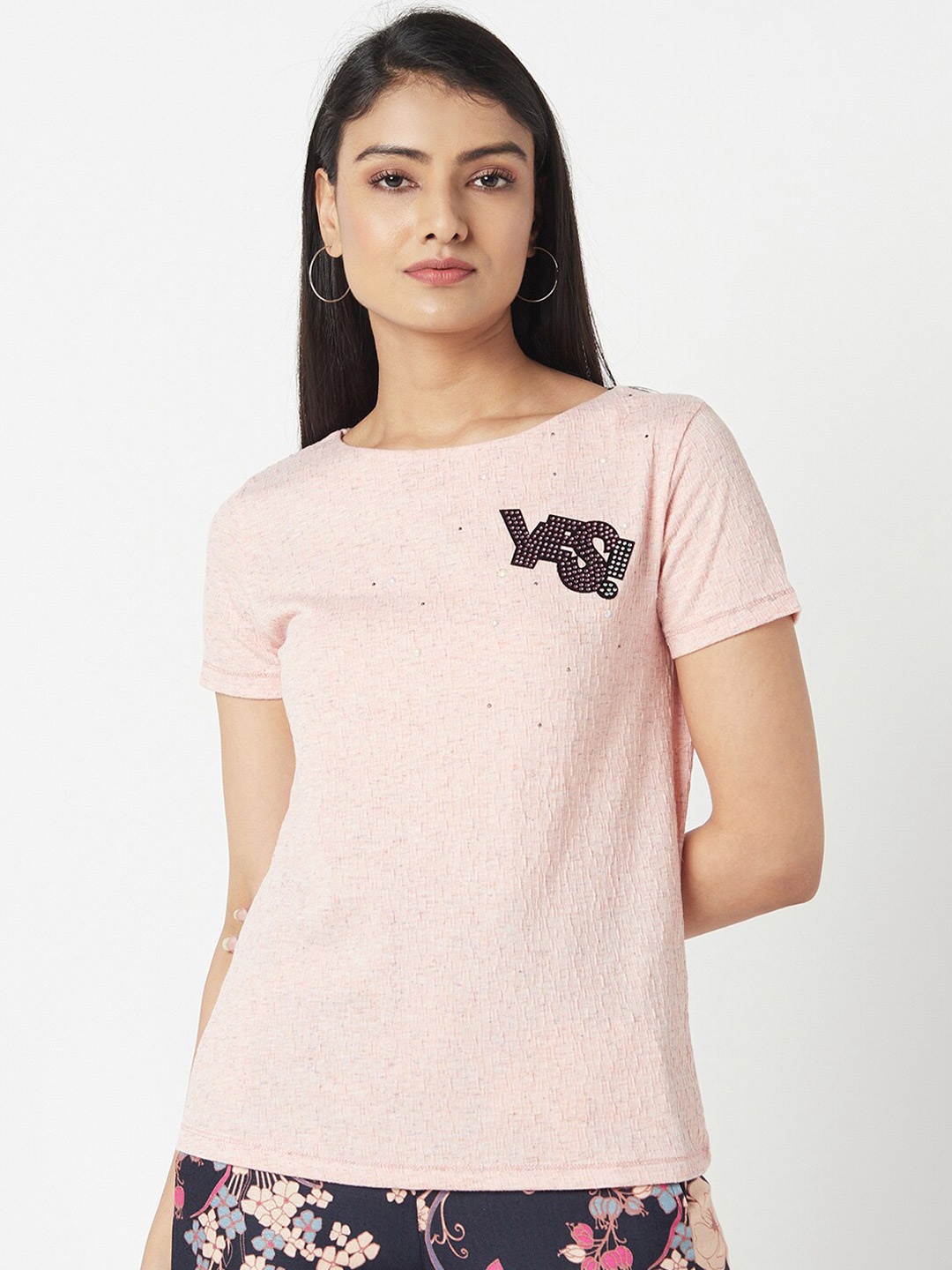 

Miss Grace Women Peach-Coloured Short Sleeves Top