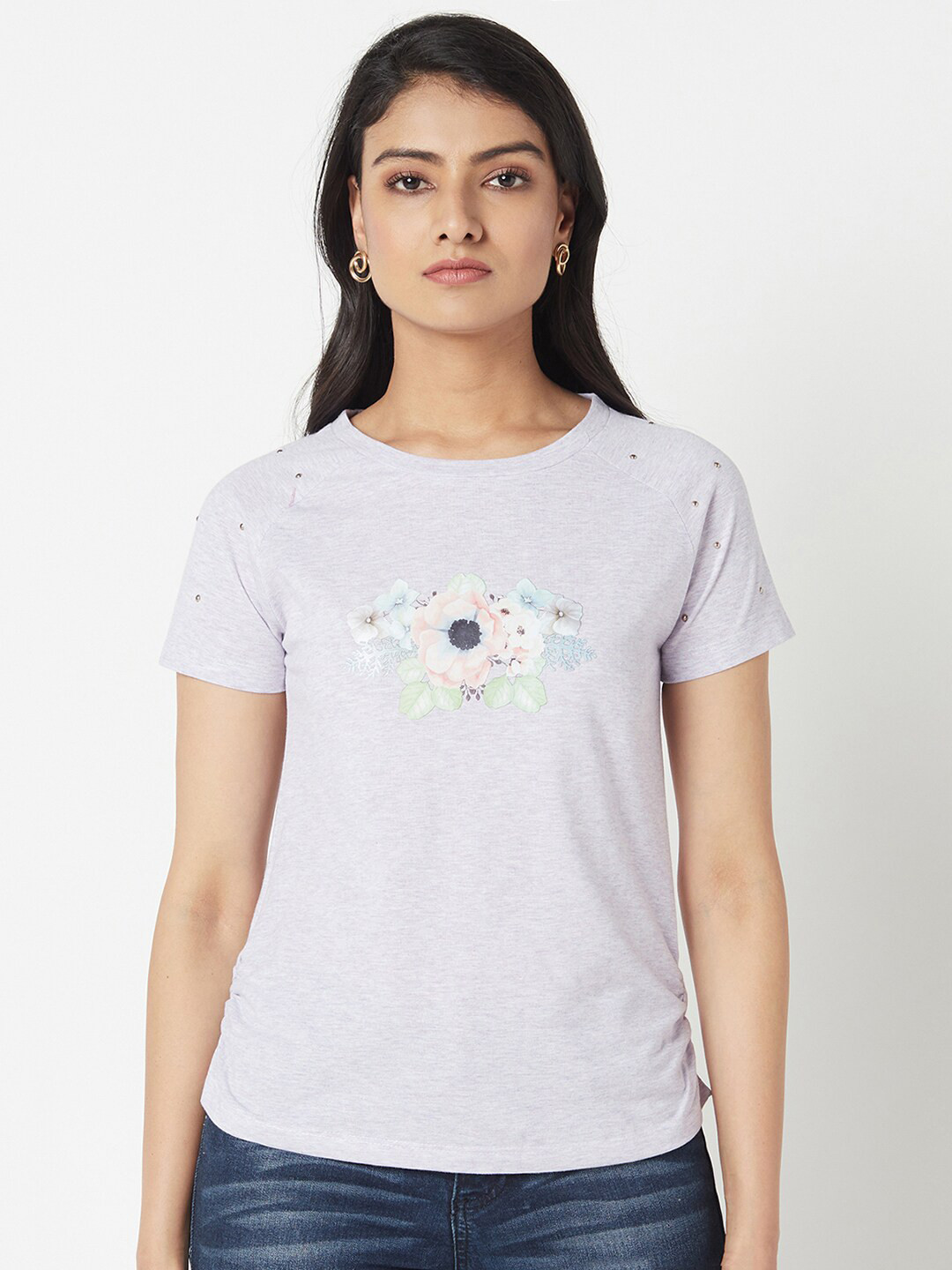 

Miss Grace Mauve Floral Print Studded Top