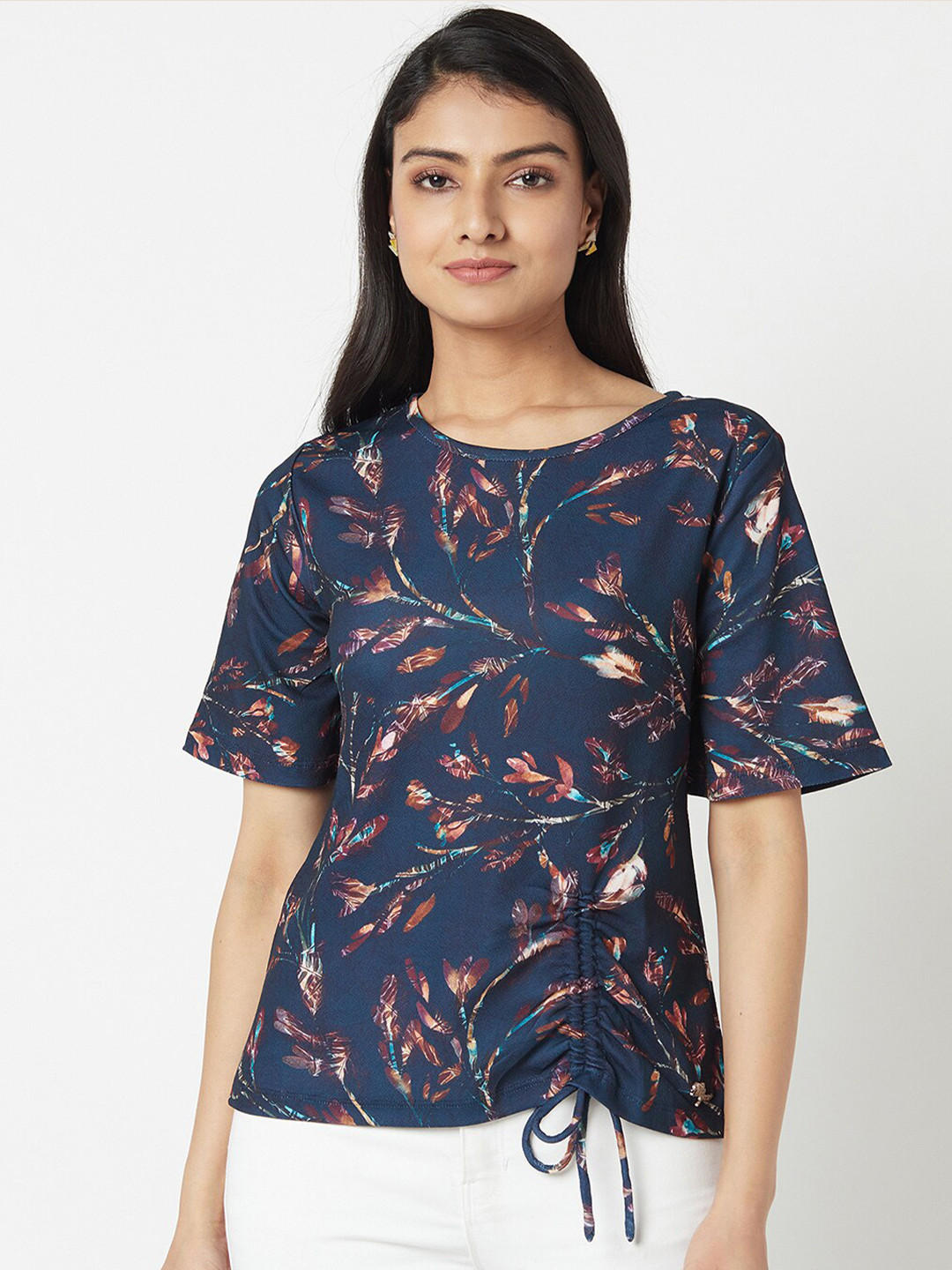

Miss Grace Women Navy Blue Floral Printed Top