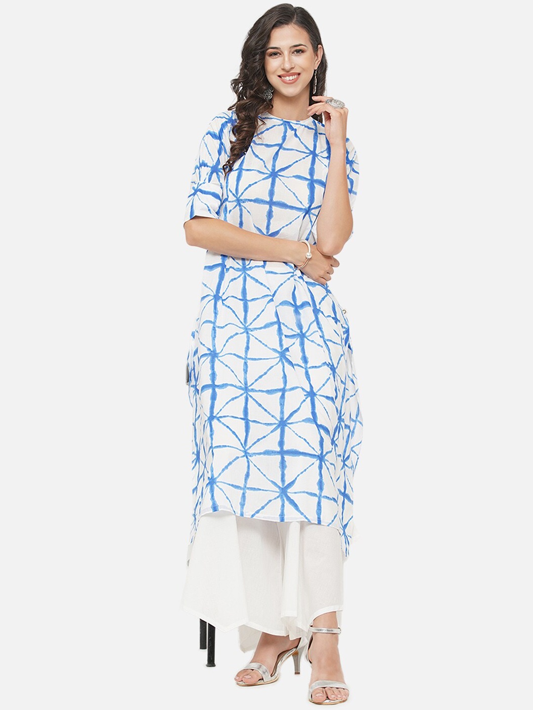 

FABNEST Women Blue Printed Pure Cotton Kurta with Palazzos