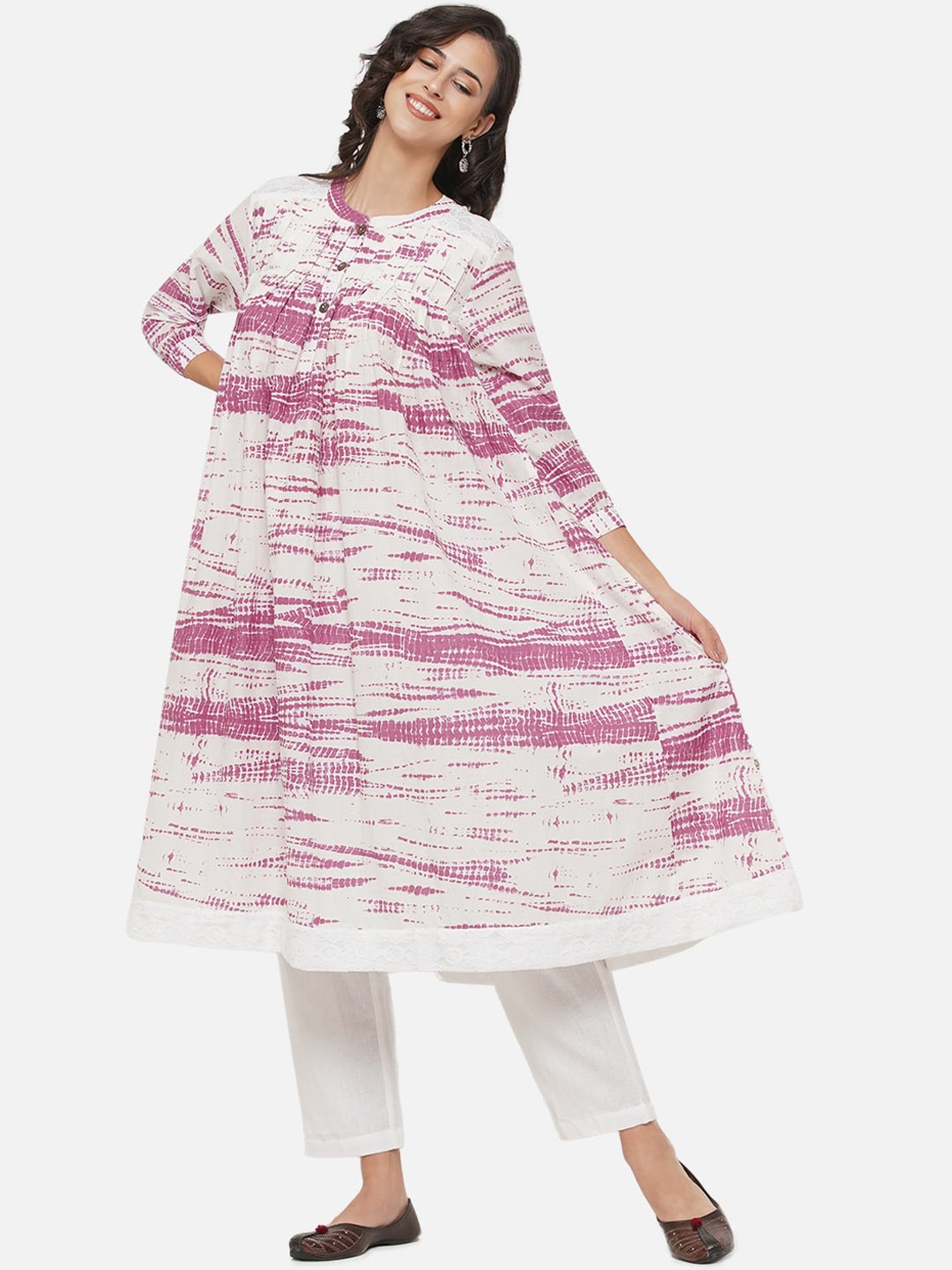 

FABNEST Women Purple Shibori Printed Anarkali Kurta