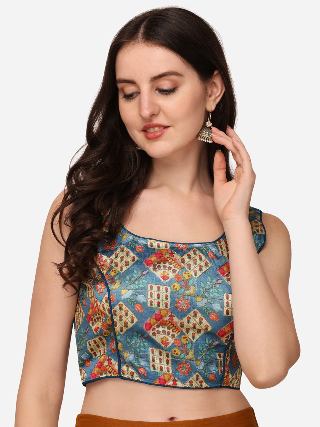 

Sumaira Tex Blue Embroidered & Digital Printed Saree Blouse