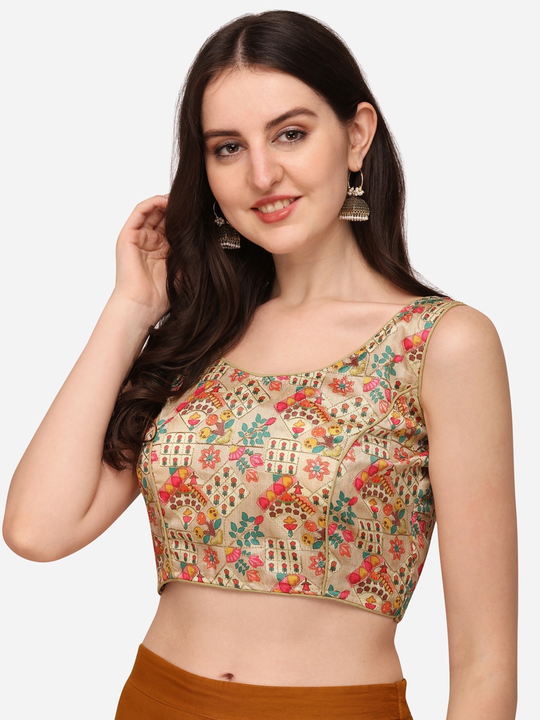 

Sumaira Tex Gold Coloured Embroidered & Digital Printed Saree Blouse