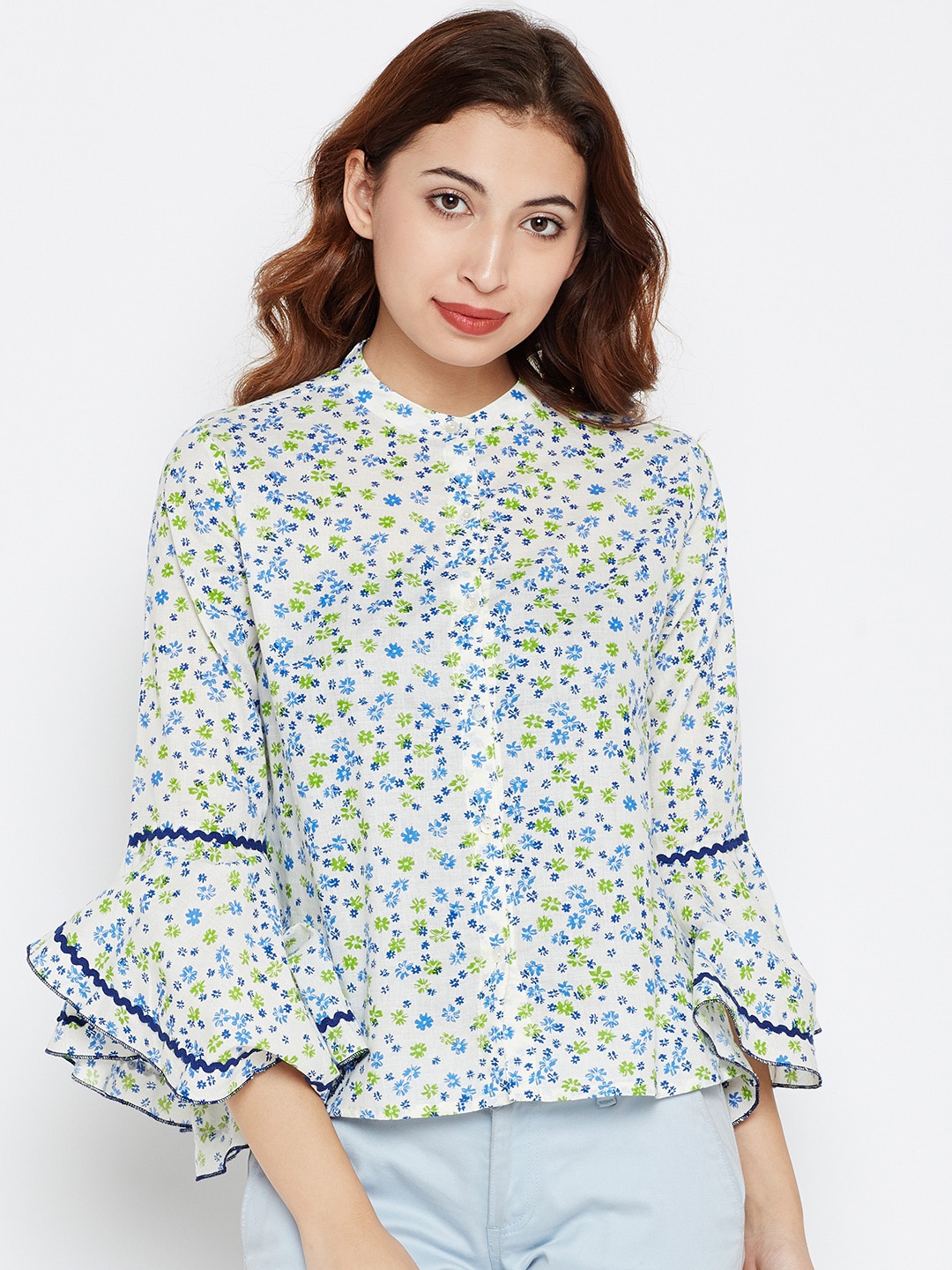 

Style Quotient Women White & Blue Printed Casual Shirt