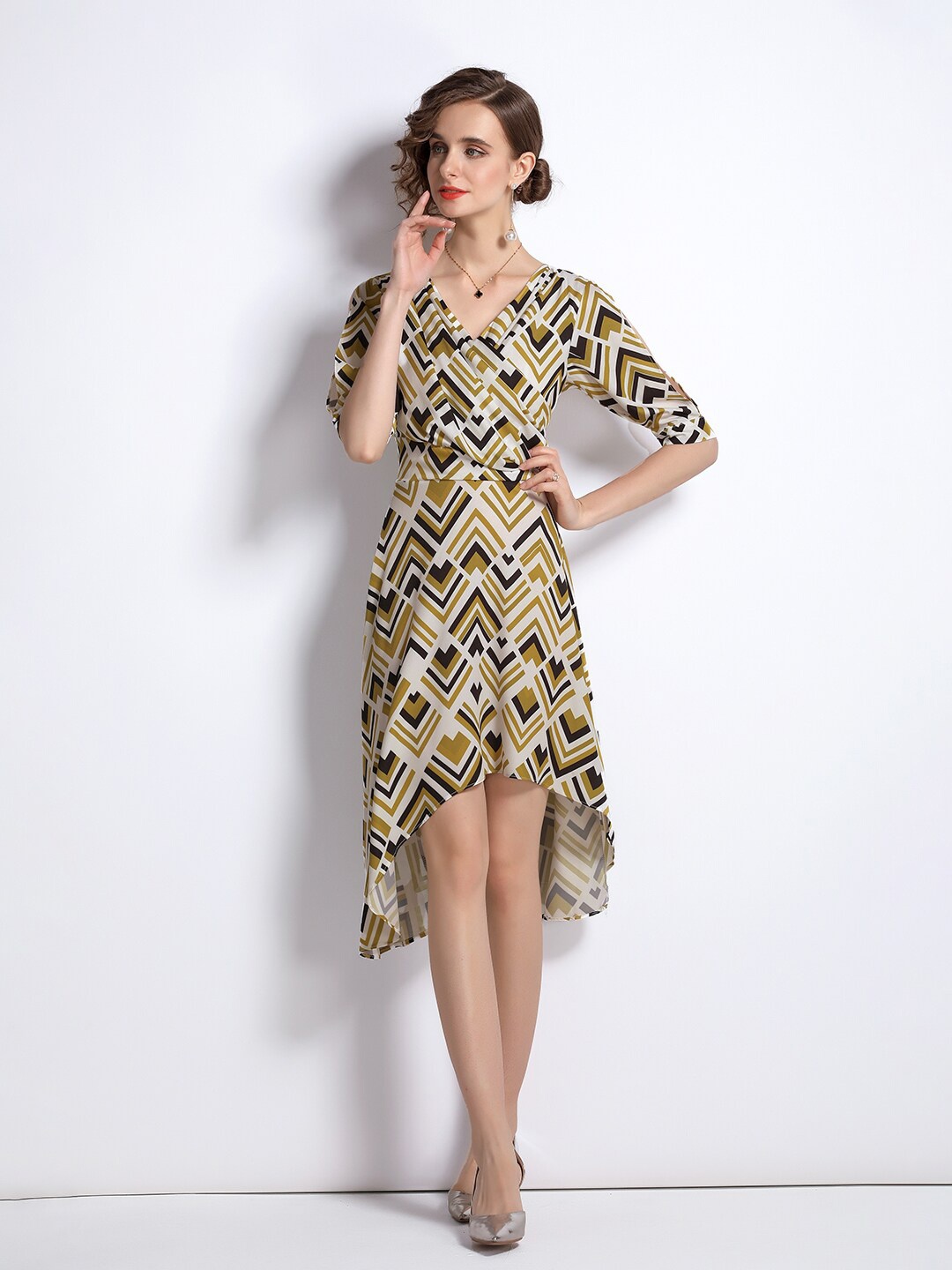 

JC Collection Off White & Olive Green Fit And Flare Dress