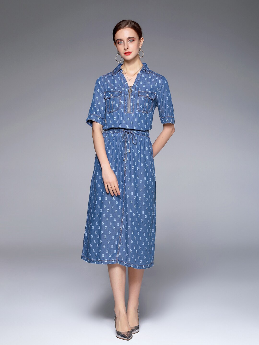 

JC Collection Blue A-Line Midi Dress
