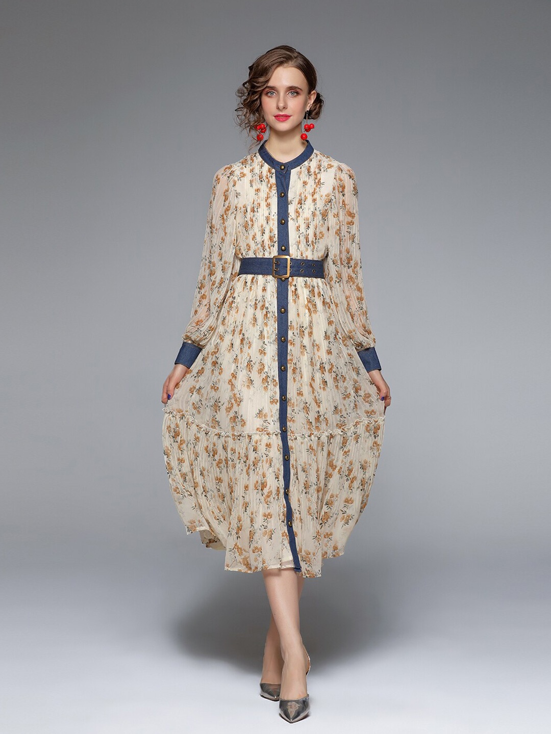 

JC Collection Off White & Red Floral A-Line Midi Dress