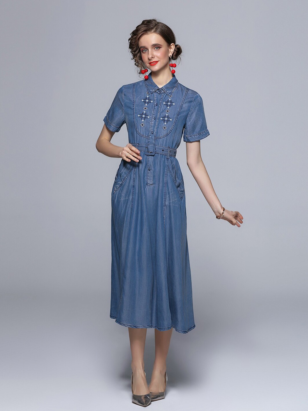 

JC Collection Blue A-Line Midi Dress