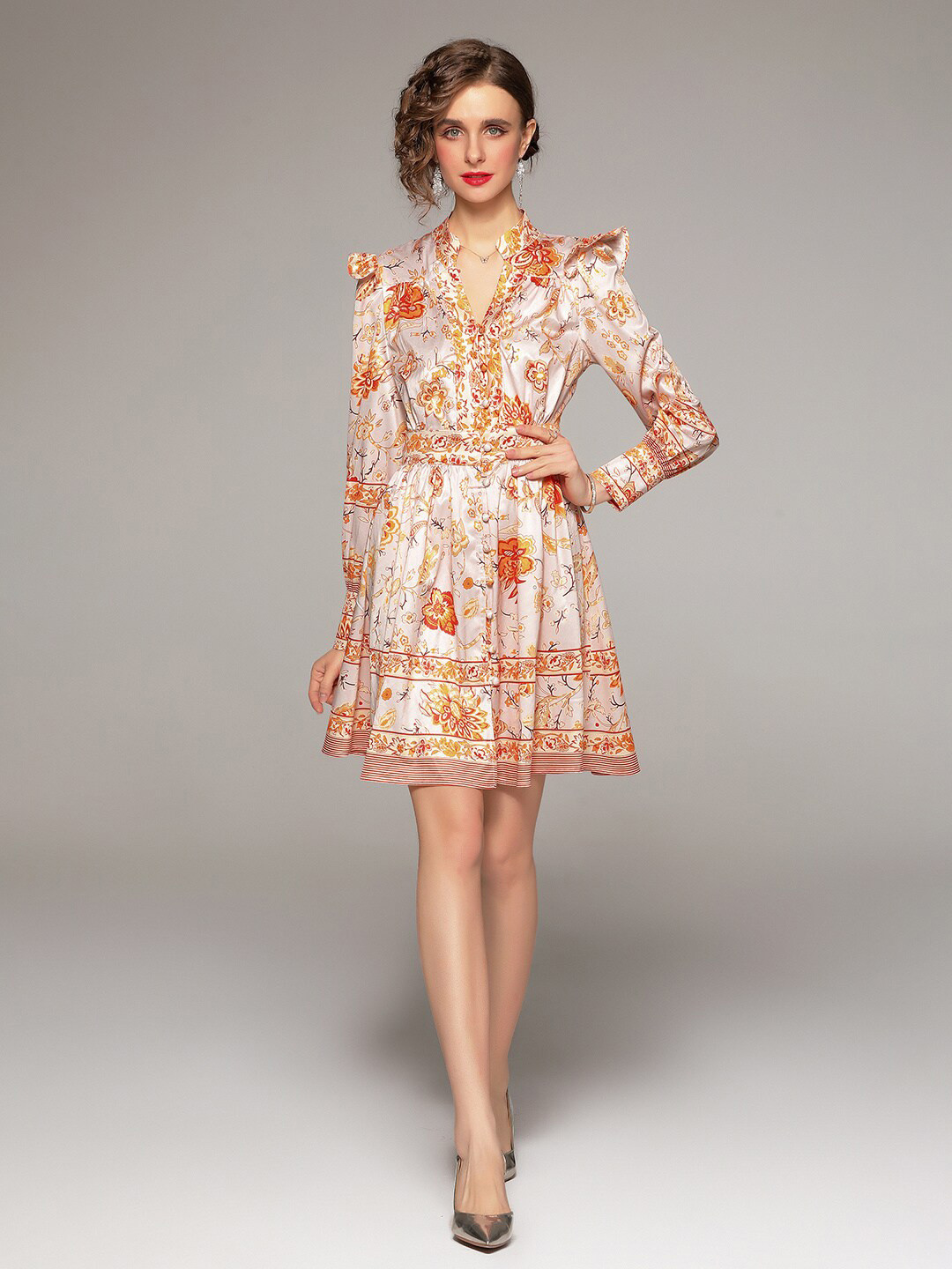 

JC Collection Off White & Red Floral A-Line Dress