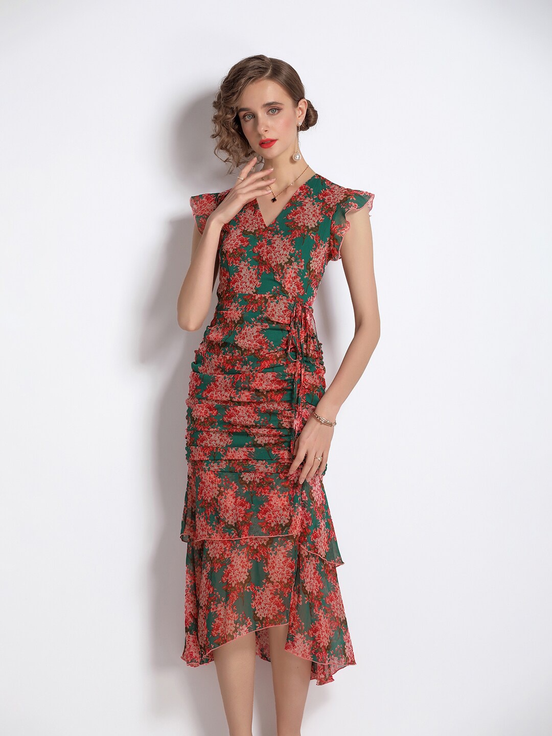 

JC Collection Multicoloured Floral A-Line Midi Dress, Green