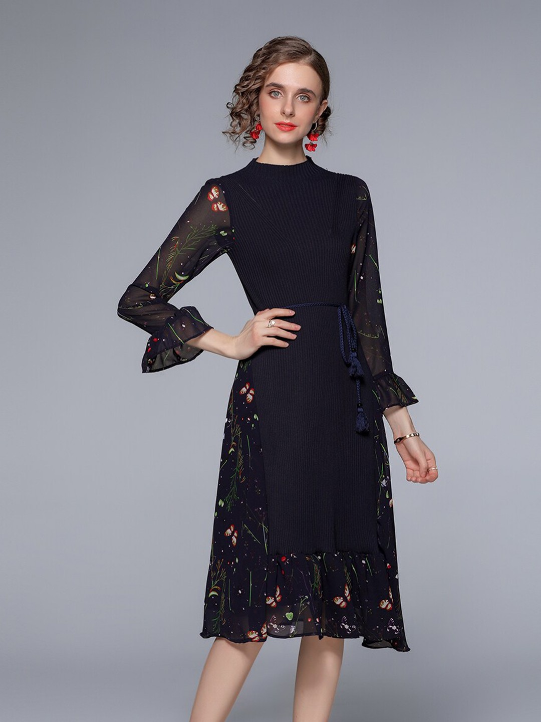 

JC Collection Navy Blue Floral Layered Dress