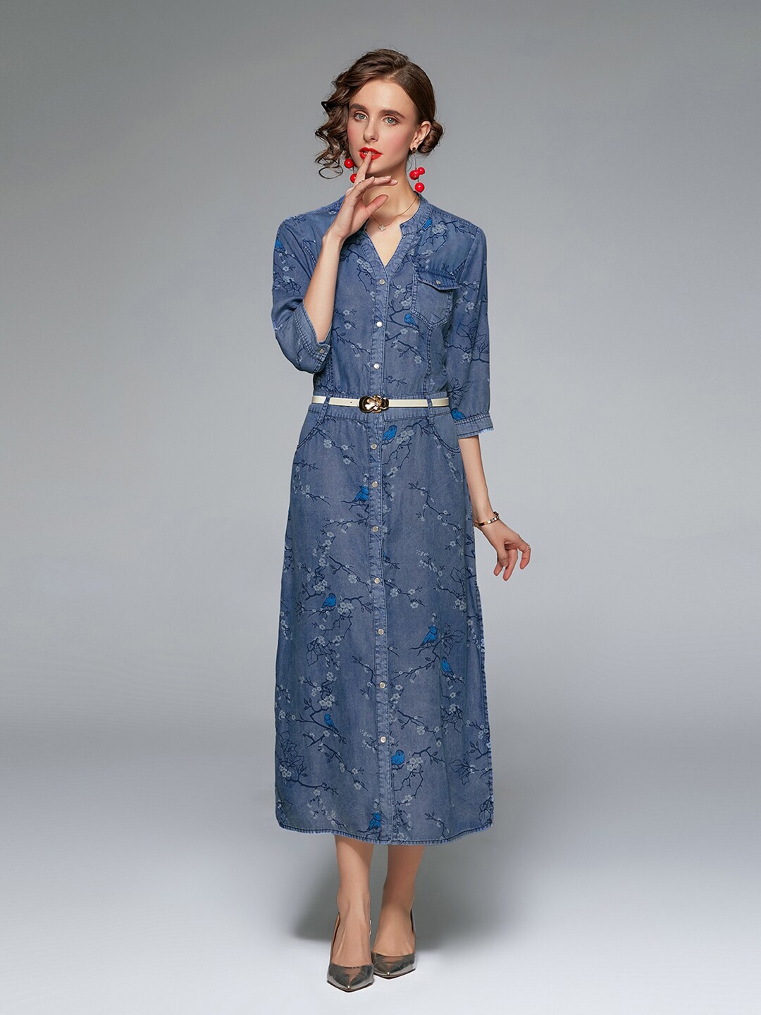 

JC Collection Blue Floral Shirt Maxi Dress