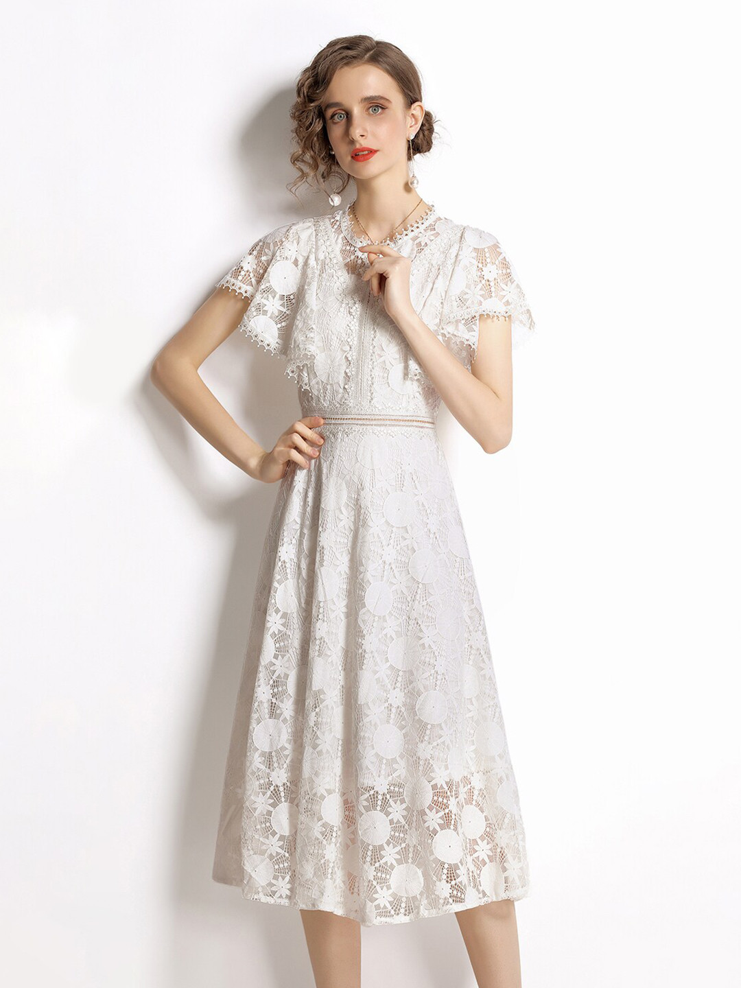 

JC Collection White Floral Lace Dress