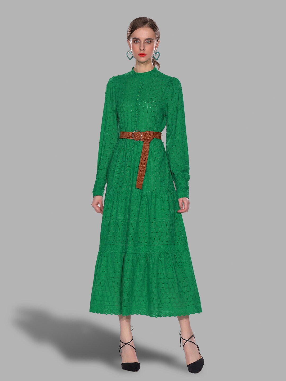 

JC Collection Green Schiffli Maxi Dress