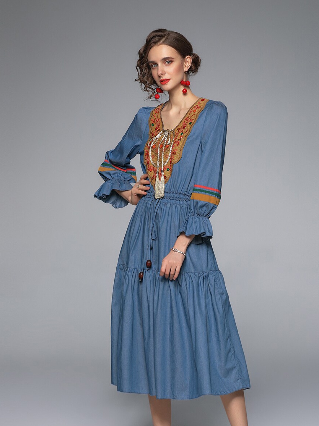 

JC Collection Blue A-Line Midi Dress