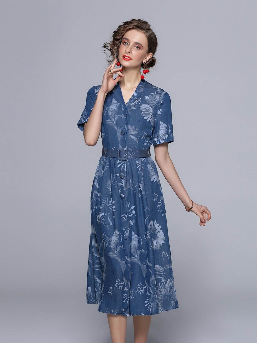 

JC Collection Blue Floral Midi Dress