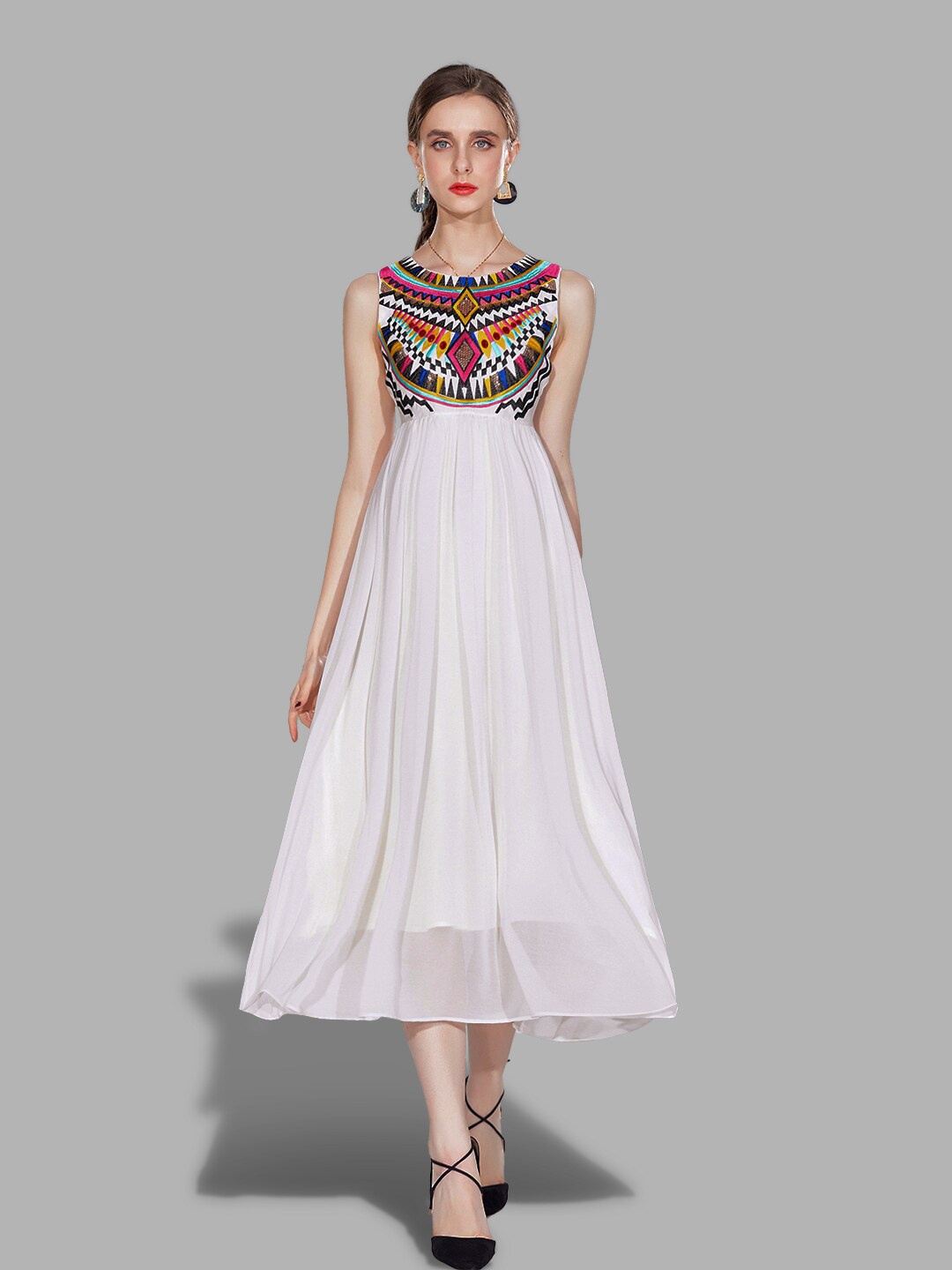 

JC Collection White Embroidered Midi Dress