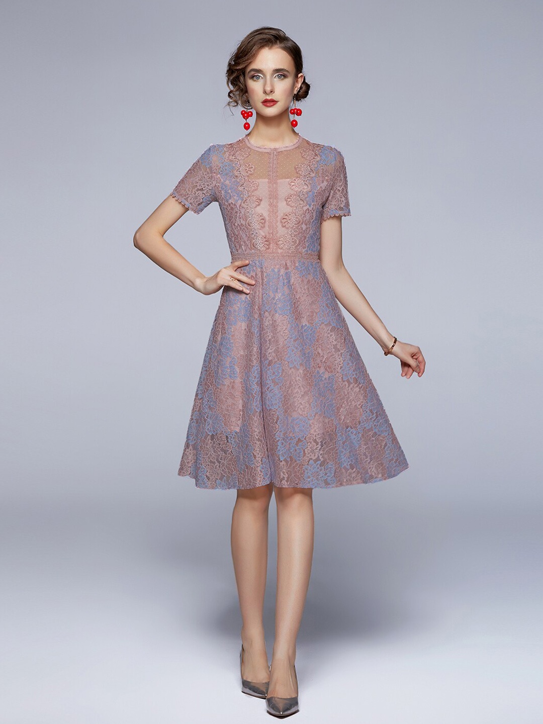 

JC Collection Pink & Blue Lace Dress