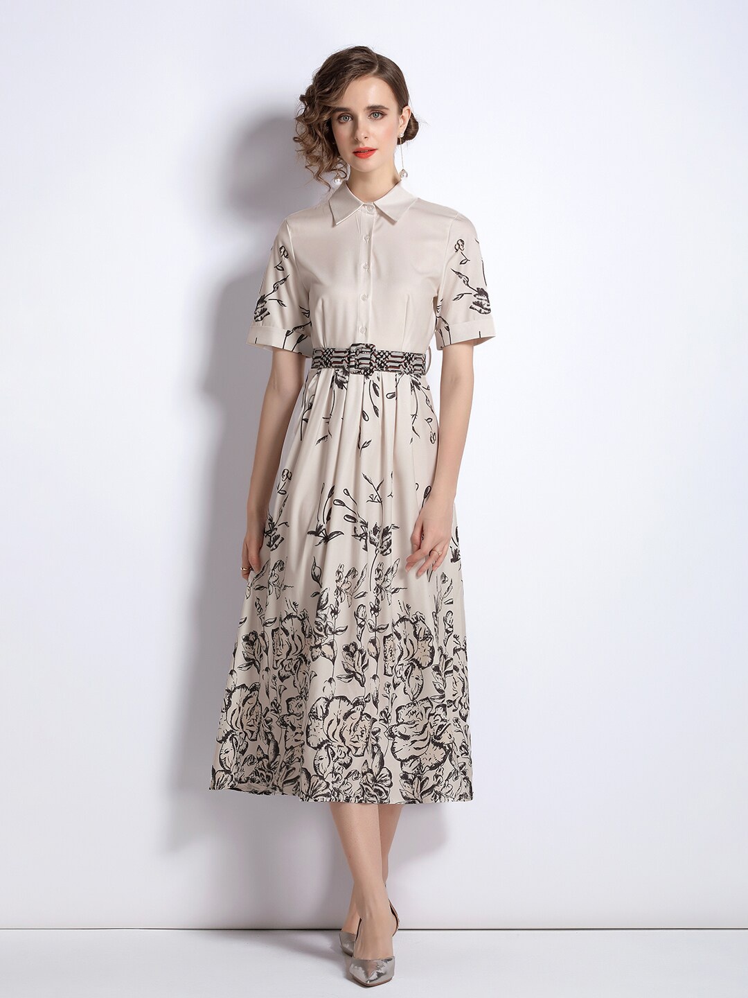 

JC Collection White Floral Shirt Midi Dress