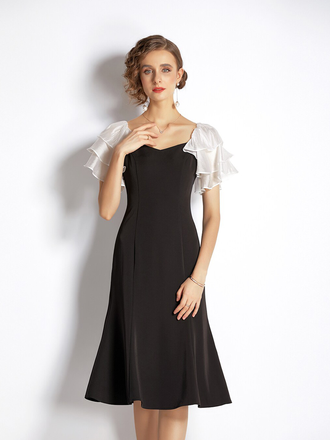

JC Collection Women Black Layered A-Line Flared Dress