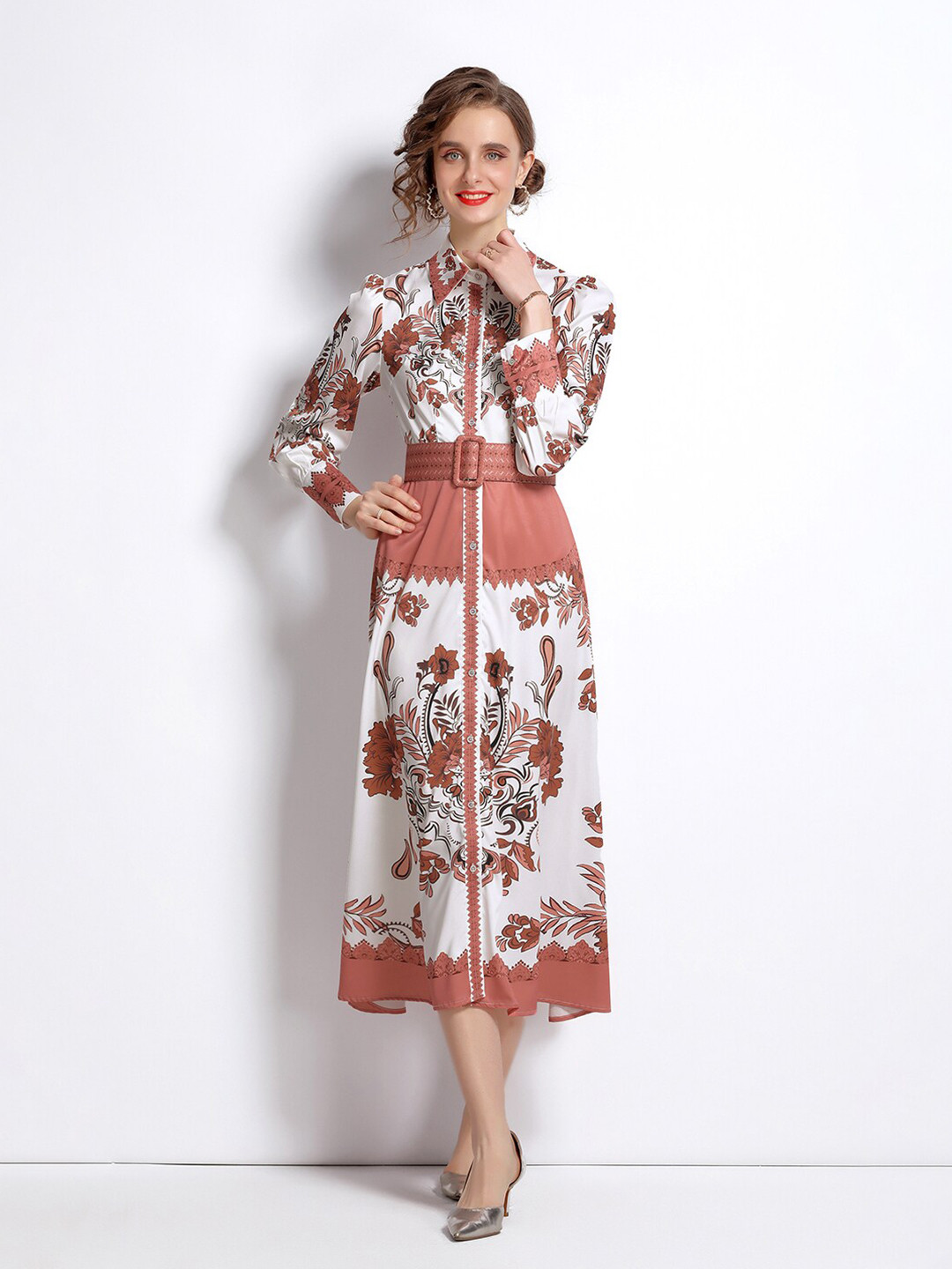 

JC Collection Women Brown & White Floral Maxi Dress
