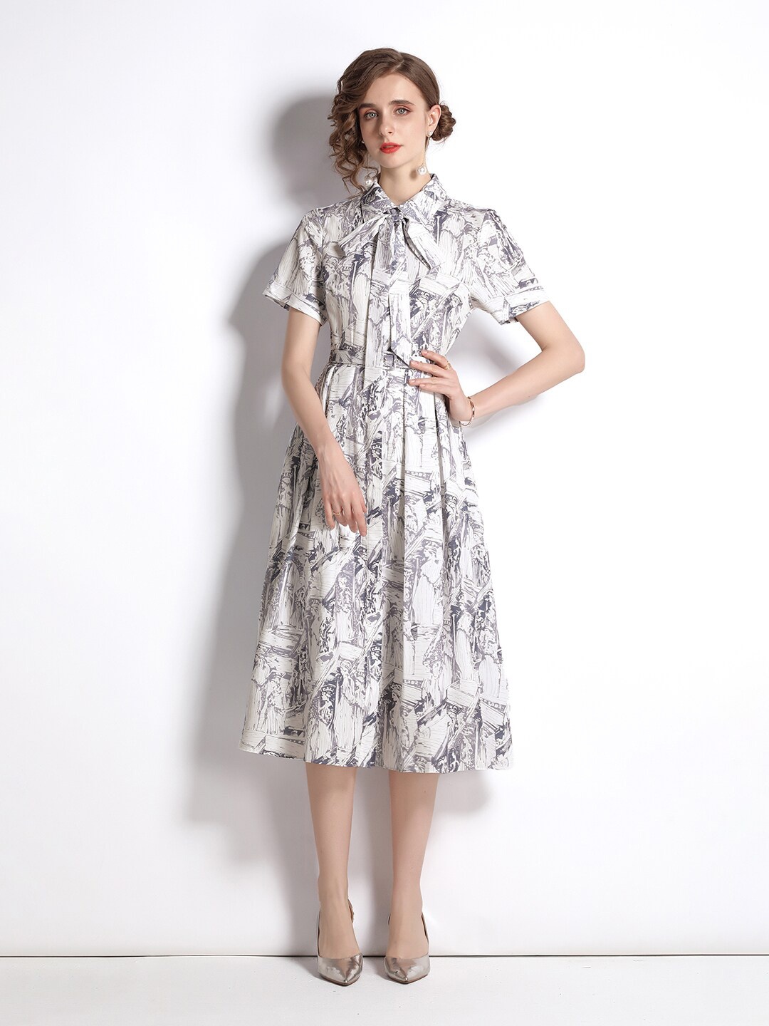 

JC Collection White Floral Tie-Up Neck Midi Dress