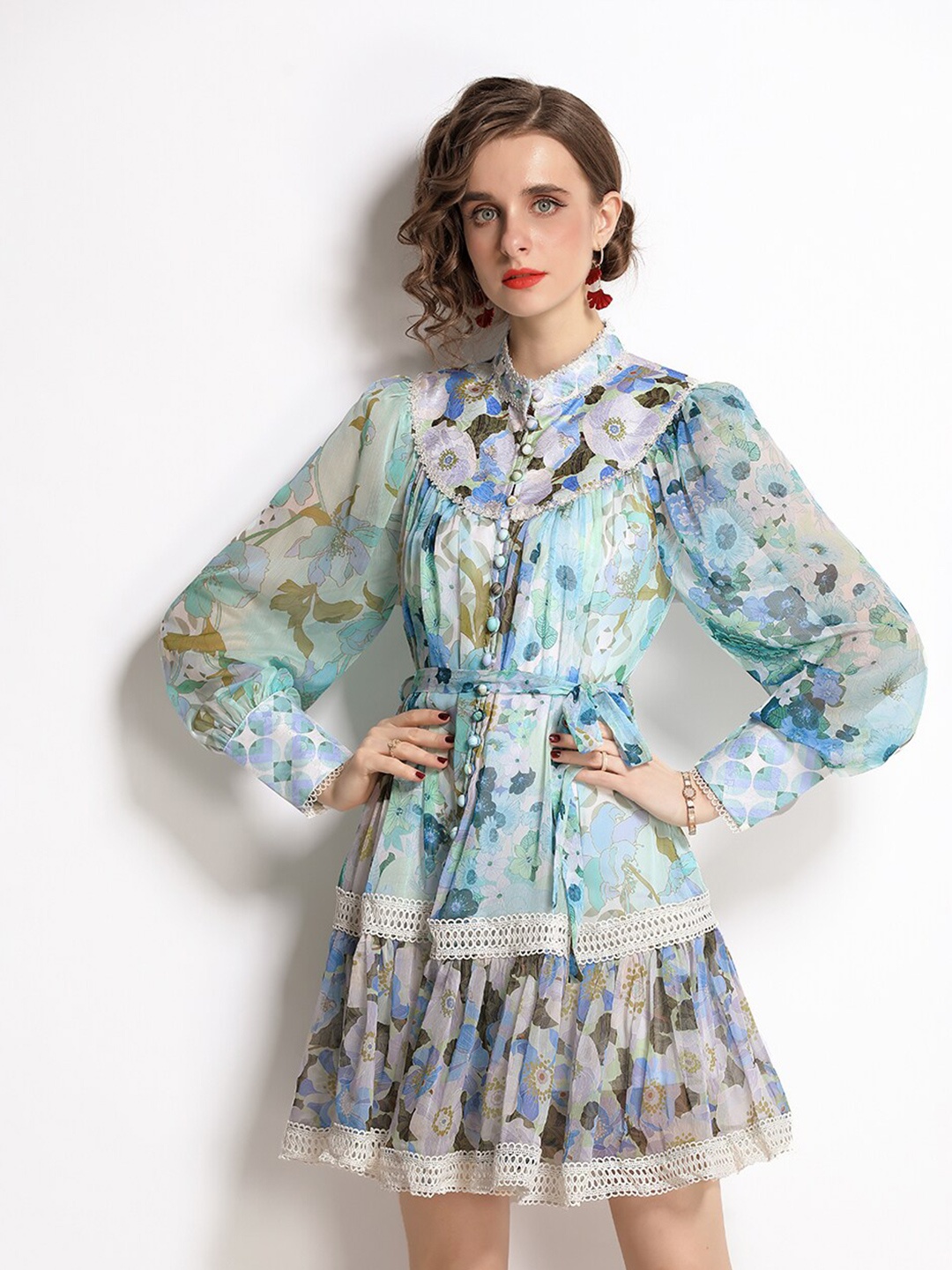 

JC Collection Women Green Floral A-Line Dress