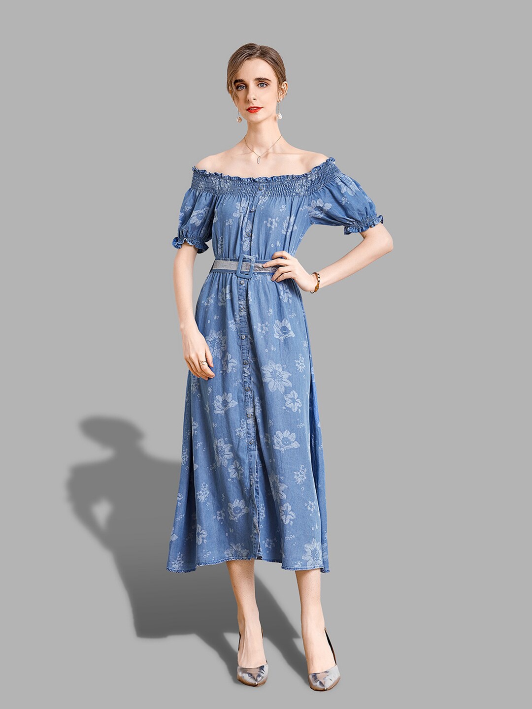 

JC Collection Women Blue Floral Midi Dress